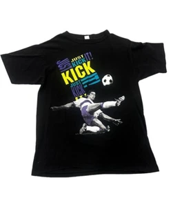 Vtg 90’s Just Kick It Soccer Futbol Single Stitch Black Shirt Large World Cup - Picture 1 of 6