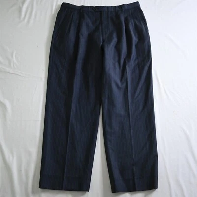 Hart Schaffner Marx 36x30 Navy Stripe Gold Trumpeter Wool Pleated Dress Pants - Image 1 of 4