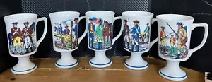VINTAGE FRED ROBERTS CO REVOLUTIONARY WAR SCENES FOOTED MUGS SET OF 5 - Picture 1 of 12