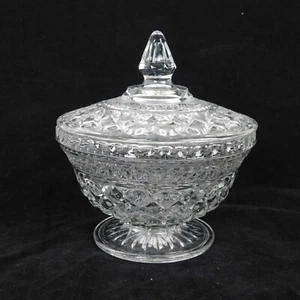 Anchor Hocking Wexford Cut Glass Footed Candy Dish Lid Panel Finial 6.6" x 7.1" - Picture 1 of 9