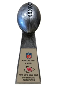 KANSAS CITY CHIEFS 4 TIME SUPER BOWL CHAMPS 15" LOMBARDI STYLE FOOTBALL TROPHY - Picture 1 of 2