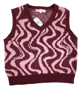 Crave Fame Juniors' Soft Wavey V-neck Sweater Vest Red Pink Size Large - Picture 1 of 8