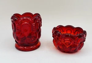L E Smith Vintage Moon & Stars Red Toothpick Holder S&P Pinch Bowl Set Of Two - Picture 1 of 6