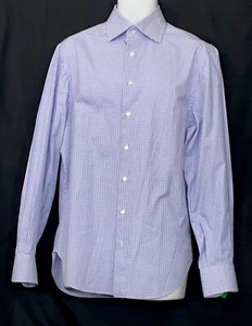 Men’s Cesare Attolini Dress Shirt 42 Regular Blue And White Checked Cotton - Picture 1 of 8
