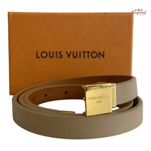 Authentic Louis Vuitton Beige Leather Ceinture Carre Gold Buckle Skinny Belt 32 - Picture 1 of 13