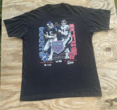 Vintage 1991 NFL SUPER BOWL XXV NY Giants Vs Bills Salem Black T Shirt XL 23x30 - Image 1 of 4