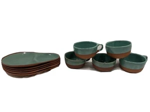 Southern  Harvest by Albert of Georgia Clay pottery 5 pc set snack plates & cup - Picture 1 of 11