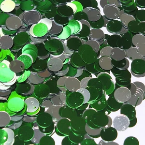 10mm Sequins Top Hole Green Silver Shiny Metallic Reversible Made in USA - Picture 1 of 1