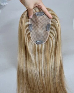Mono Base Brown Blonde European Human Virgin Hair Topper Toupee For Women - Picture 1 of 11