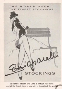 Schiaparelli Stockings Woman on Park Bench with Poodle Dog Print Ad 1957 Small - Picture 1 of 1
