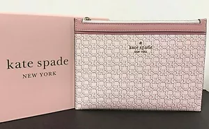 Kate Spade New York Spade Link Medium Zip Pouch- Pink White New - Picture 1 of 9