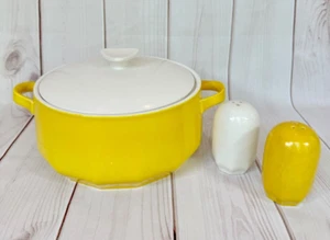 Rare Vintage Mikasa Vera Yellow Crocus Serving Bowl with Lid & S&P Shakers - Picture 1 of 12