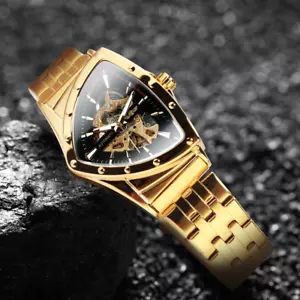 New Triangle Golden Skeleton Watch for Men Mechanical Automatic Watch - Foto 1 di 19
