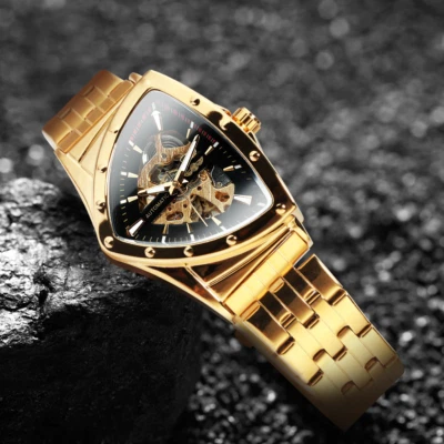 New Triangle Golden Skeleton Watch for Men Mechanical Automatic Watch - Image 1 of 4