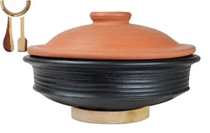 Handmade Terracotta Clay Pottery Mud Pot Earthen Cooking Serving With Lid 1 L - Picture 1 of 3