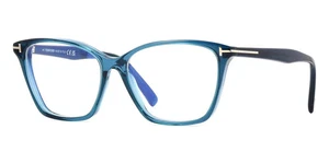 Tom Ford Eyeglasses TF5949B 092 Shiny Blue Square Blue Blocker Lens 56MM - Picture 1 of 4