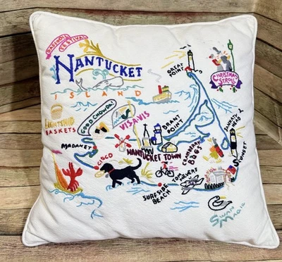 Nantucket Vintage Pillow Swan Magic Hand Embroidered 18 X 18 Cottagecore - Image 1 of 4
