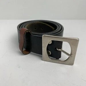 Brave Black Italian Leather Belt Size 36 Square Metal Buckle Made in Canada - Picture 1 of 16