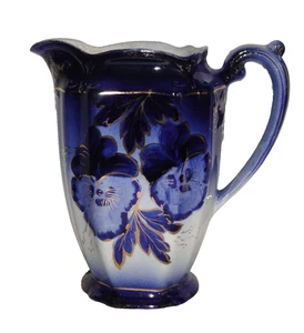 Antica brocca Flow Blue Pansy ~ altezza 7,5 " ~ Lancaster & Sons ~ Hanley Inghilterra - Foto 1 di 9