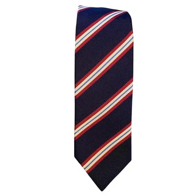 Галстук мужской Charles Tyrwhitt темно-красный белый синяя полоса шелковая смесь сделано в Италии - Изображение 1 из 4