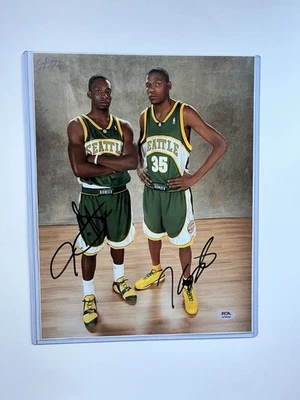 Kevin Durant & Jeff Green Dual Signed 11x14 ROOKIE Photo SuperSonics PSA COA - Image 1 of 2