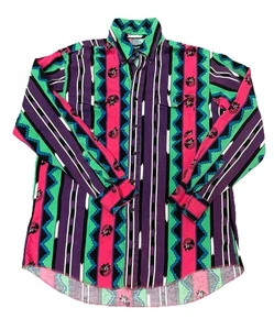 Vintage Wrangler Brushpopper 90s Western Shirt Rodeo Cowboy Aztec 16 1/2 X 34 - Picture 1 of 12