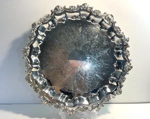 Preciosa Bandeja para Servir PLATA SOBRE COBRE 17" Redonda Ornamentada 4 Pies - Imagen 1 de 23