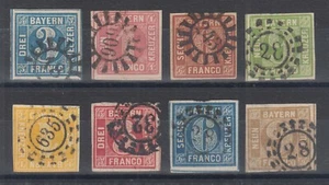 Bavaria Sc 2/12 used 1849-1862 Numerals, 8 diff w/ Millwheel cancels, F-VF - Picture 1 of 1
