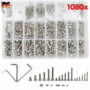 1080 Stück M2 M3 M4 Edelstahl Schrauben + Muttern Sortiment Set Unterlegscheiben - Bild 1 von 6
