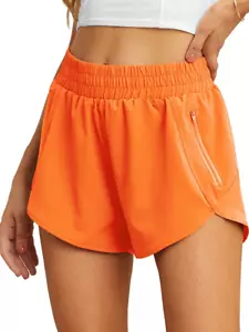 High-Waisted Women's Athletic Running Shorts with Liner and Zipper Pockets - Picture 1 of 11