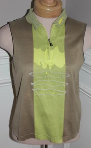 Jamie Sadock unique lime green brown ladies tennis golf funky sleeveless shirt M - Picture 1 of 15