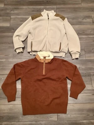 Two Orvis Large Sweaters Jacket Men’s Leather Trim Sweater - Image 1 of 4