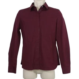 Theory Classic Fitted Shirt Women Size S Burgundy Mulberry Core Shirting FLAW - Picture 1 of 16
