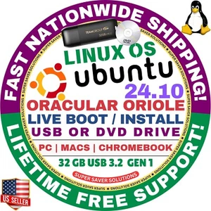 UBUNTU 24.10 LINUX OS BOOTABLE USB / DVD ORACULAR ORIOLE AMD64 / MAC & PC - Picture 1 of 6