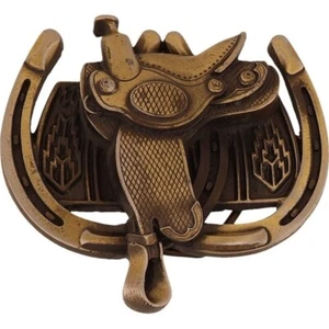 New Saddle Cowboy Cowgirl Horse Shoe Back Riding Rodeo NOS Vintage Belt Buckle - Picture 1 of 5