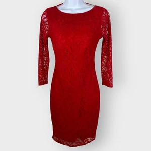 Vtg Moda Intl Bodycon Dress | S | Red Velvet Lace | Padded | Office Siren - Picture 1 of 11