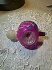Vtg Triple Indent Ornament Pink Glass Poland Unsilvered Finial Mica Painted WW2