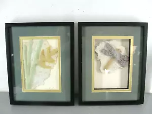 PAPER PULP FIBER DRAGONFLY FLOWER PAINTING SHADOWBOX WALL ART PAIR SIGNED # LOT - Afbeelding 1 van 8