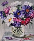 Blooming Asters Pink Flowers Wildflower Painting Original Oil Impressionist Art