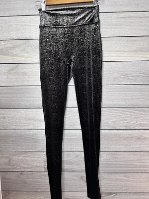 LEGGINGS SPANX Terciopelo Brillante Cintura Alta-Negro Dorado Brillo~Medianos Foto 1 de 4