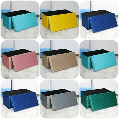 Folding Storage Ottoman Velvet Lattice Storage Box Pressed Velvet Bench Stool - Image 1 of 4