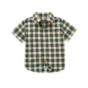 Janie & Jack Boys Shirt Size 6-12 Mo Hole in One Plaid Green Beige Button Front