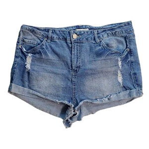 Pantalones cortos de jean Refuge talla 16 para mujer, talla 16, lavado mediano, corte alto, mezclilla en dificultades - Imagen 1 de 6