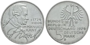 ALEMANIA 5 marcos plata 1974 S/C Immanuel Kant - 5 mark silver germany - Imagen 1 de 1