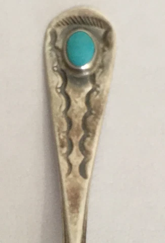 Vintage Spoon US Collectible Sterling Turquoise Native American Indian 3.75” Cover