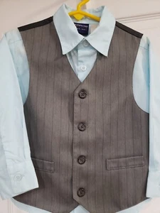 Arrow 2 pc. Boys size 4 Light Blue Shirt and Gray w/Black Pinstripe Vest - Picture 1 of 5