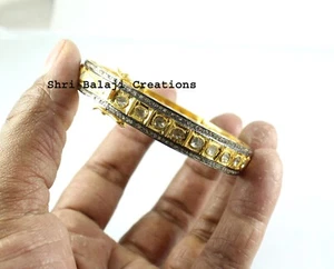 Natural Diamond Polki Rosecut Diamond 925 Sterling Silver Diamond Bangle Jewelry - Picture 1 of 3