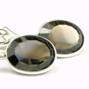 925 Sterling Silver Leverback Earrings, Smoky Quartz, SE101 - Picture 1 of 6