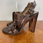 Marni Womens Slingback Sandals Strappy Ultra High Brown Leather Buckle 40.5/10.5