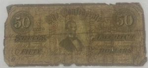 T-66 1864 $50 FIFTY DOLLARS CSA CONFEDERATE STATES OF AMERICA CURRENCY NOTE VF - Picture 1 of 6